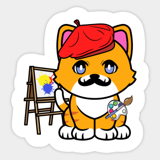 Cute Orange cat is a painter Sticker